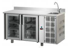 Tavolo Refrigerato 2 Porte In Vetro Con Piano Alzatina E Lavello Pr. 70 cm