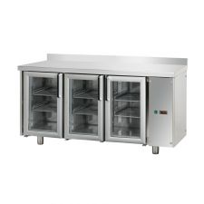 Tavolo Refrigerato 3 Porte In Vetro Con Piano Alzatina A Motore Remoto Pr. 70 cm