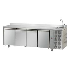 Tavolo Refrigerato 4 Porte Con Piano Alzatina 10 Cm e Lavello Pr. 70 cm