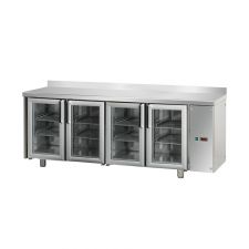 Tavolo Refrigerato 4 Porte In Vetro Con Piano Alzatina A Motore Remoto Pr. 70 cm