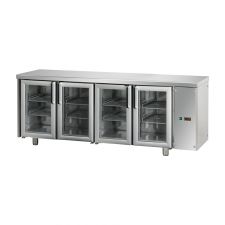 Tavolo Refrigerato 4 Porte In Vetro Con Piano A Motore Remoto Pr. 70 cm